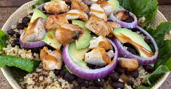 Quinoa Black Bean Salad with Sizzled Chicken
